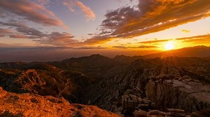 Time lapse tracking shot of epic sunset to night over Tucson at Mount Lemon in Arizona