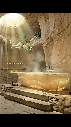 AMAZING Cave Bathroom with a Waterfall Shower + Glowing Tub 🪨💧🔥
