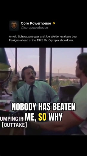 Arnold Schwarzenegger and Joe Weider evaluate Lou Ferrigno ahead of the 1975 Mr. Olympia showdown.