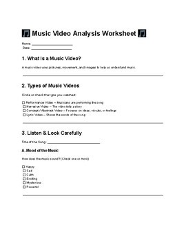 Music Video Analysis Worksheet