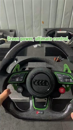 Custom Audi RS Carbon Fiber Wheel, Green Trim & Paddles, Performance & Personality #AudiRSSteering