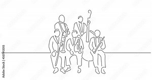 Jazz band in line art animation. Video footage of a group of jazz musicians. Black linear video on white background. Animated gif illustration design.