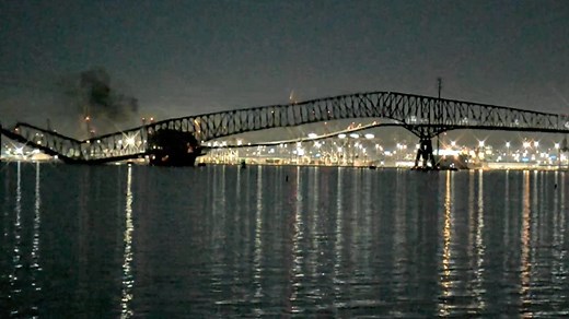 Livestream footage captures Key Bridge collapse in Baltimore collapses after ship collision.