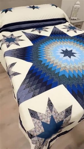 New Amish Star in Stars Quilt – Blue & White – 103x116 – Hand Quilted Heirloom From Lancaster PA - Etsy