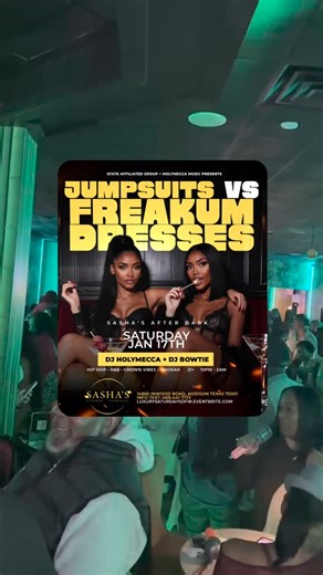 State Affiliated Group (S.A.G.) on Instagram: "📢 Jumpsuits vs. Freakum Dresses... Every Saturday during Sasha's After Dark @sashadfw Sasha's Kitchen & Cocktails 14865 Inwood Road, Addison, TX 75001 Mature Party Vibes 10pm - 2am RSVP for Free Entry Kitchen Open Late Luxurysaturdaysdfw.eventbrite.com Vibes Control: @djholymecca + @bowtiethedj Powered by: @sagdfw @_pwash @dsharp_official @djholymecca @sashadfw #dfwnightlife #dallasrestaurants #randb #trapmusic #hiphopmusic #sashas #thingtodoindall