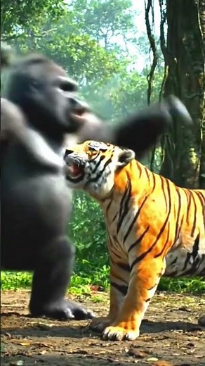 Epic Showdown: Gorilla vs. Lion Battle of the Beasts! #animalfight#wildlifebattle