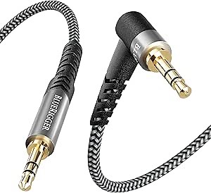 BlueRigger 3.5mm 90 Degree Stereo Audio Cable (15FT, L-Shaped Right Angle Jack, Auxiliary Cable, Male to Male, Hi-Fi Sound) – Aux Cord for Headphones, Car Stereo, Speaker, Phone, Tablet, Laptop