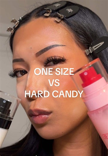 we know the @Hard Candy glass on lock spray is an alternative to the @ONE SIZE BEAUTY powder melt spray BUT…. Does it melt/diffuse powders the same??? LET’S FIND OUT 😛☝️ #settingspray #onesizepowdermelt #hardcandyglassonlock #makeupdupe #settingsprayviral