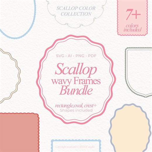 Oval Frame Set 65 Decorative Frames SVG Bundle in 9 Colors | Scallop Frame Pink Wavy Border Whimsical Clipart Preppy Coquette Frame PNG - Etsy
