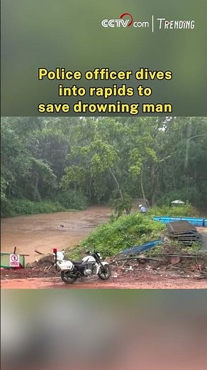 Police officer dives into rapids to save drowning man