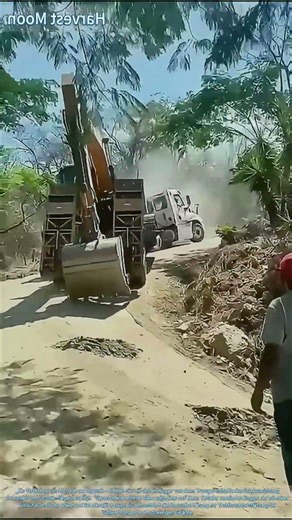 Unterstützung für Schwertransporte! Schubkraft durch einen Bagger