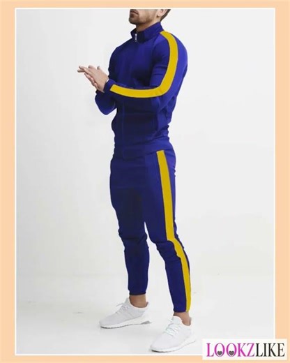 Men's Full Size Side Stripes Zip Up Top and Pants Set Plus Size