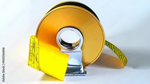 Yellow and black measuring tape with extended yellow tape on a white background. Perfect for construction, design, and drafting concepts. Simple and modern visual appeal. Generative AI