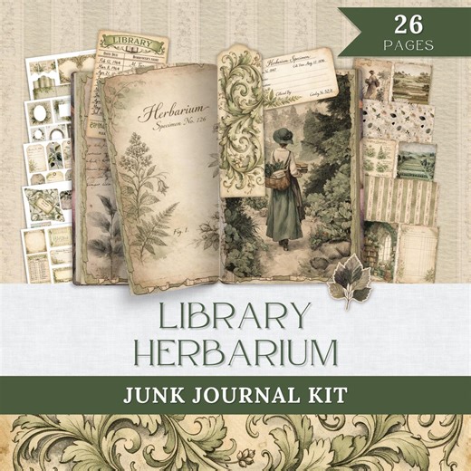 Library Herbarium Junk Journal Kit, Herbalist Printable, Library Themed Pages, Vegetable Garden Ephemera, Soft Dark Academia Cottagecore - Etsy