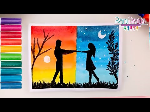 Cómo dibujar un PAISAJE DE ATARDECER Y ANOCHECER con acuarela - ideas de paisajes fáciles