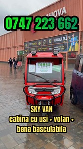 SKY VAN - triciclu electric cu cabina cu USI, VOLAN, si BENA BASCULABILA - FARA PERMIS 🔋 VEHICULE ELECTRICE FĂRĂ PERMIS – SIMPLU, RAPID, LEGAL Cauți o soluție de mobilitate fără permis, practică șiaccesibilă?�La Tomas Electric găsești: ➡️ Scutere, triciclete și mașini / cvadricicluri electriceFĂRĂ PERMIS�🔥 Scutere pe benzină / motor termic FĂRĂ PERMIS 💵 Vânzări în RATE FIXE, FĂRĂ AVANS – aprobarerapidă�💳 Plată numerar la livrare sau online�🏠 Livrare în TOATĂ România, produsul ajunge gata mo