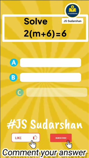 Solve 2(m + 6) = 6 | Can You Solve This? 🤔 | Math MCQ | JS Sudarshan