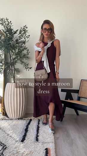 How to style this beautiful maroon dress! So many different ways to wear- from casual, workwear, and elevated! #howtowear #howtostyle #maroondress #maroon #ootd #falloutfits #dresstoimpress
