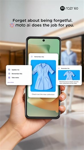 Mondays just got a lot easier with motoAI on the motorola razr 60. Just tell your phone to Remember this — and when you need it, simply Recall. It’s like bookmarking life itself — smarter, simpler, and perfectly timed for whenever you might need it. Make every Monday smoother with #MondayWithMotoAI. At just ₹49,999. Buy now on Flipkart | motorola.in | Leading retail stores​ #MotorolaRazr60 #MotoAI | Motorola