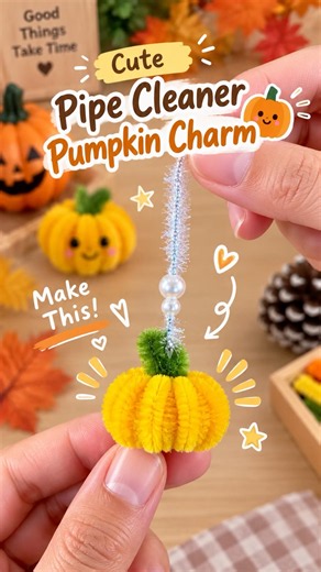 Cute Pipe Cleaner Pumpkin Charm 🎃 | Easy Fall DIY #shorts #halloweencrafts