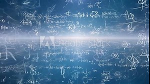 A physics background zooms in on the viewer with different formulas and letters.