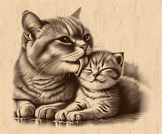 Silver Pack®! Mother Cat Licking Kitten Laser Engraving File PNG, JPEG High Resolution, Pet Art+ Png_svg_pdf_eps(full-color Vector Format) - Etsy