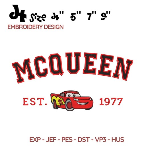 Lightning Mcqueen Embroidery Design, Cars Inspired Racing Car Pattern for Kids, Digital Embroidery Car, Cars Lightning Mcqueen Embroidered - Etsy Canada