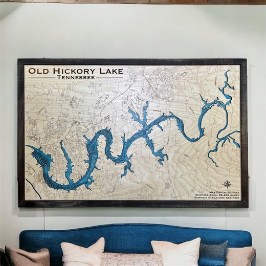 Old Hickory Lake Custom Wood Map, 3D Wall Art, Contour Map Lake House Decor, Lake Map, Depth Map, Lake Gift, Lake House, Lake Art - Etsy