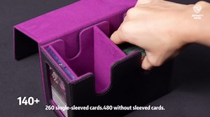 MTG Deck Box with 2 Commander Display, Double Deck Box for 280+ Single Sleeved Cards, Leather Magnetic Card Storage Box Fits for TCG CCG Magic Cards (Black&Orange)
