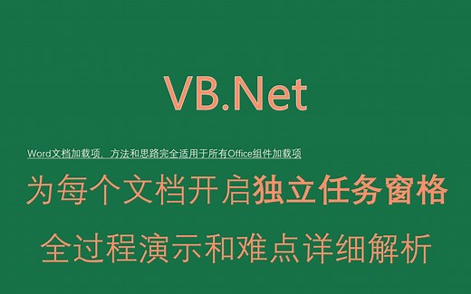 VB.Net——为每个文档开启独立任务窗格全过程演示和难点解析（适用于所有Office组件的VSTO插件窗格制作）
