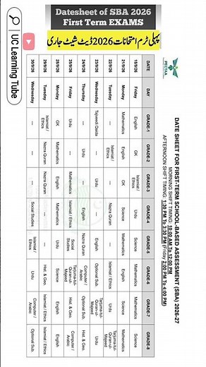 SBA First term date sheet 2026-27 PECTAA PUNJAB | School Based Assessment 2026 | #sba #datesheet2026