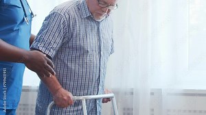 Old man. Patient in a nursing home. Assistance, rehabilitation and health care concept.