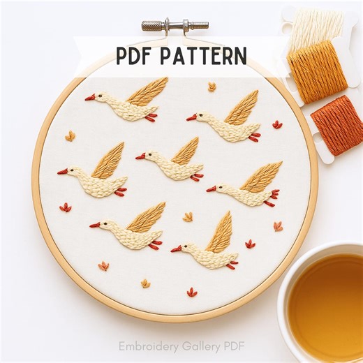 Geese Hand Embroidery Pattern: Animals Template, Instant Download, Beginners Friendly - Etsy