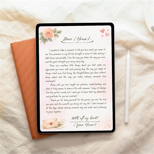 Valentine Love Letter Template | Editable Template L A5 Canva Note (digital Download) - Etsy