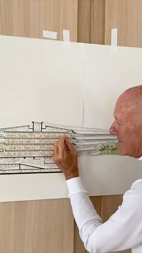 Architecture & Design on Instagram: "Legendary architect Sir Norman Foster sketching a section of #ApplePark, one of the most innovative projects of modern architecture. 🎥: @officialnormanfoster #architectanddesign • #architecture #architect #design #normanfoster #sketch #drawing #apple"