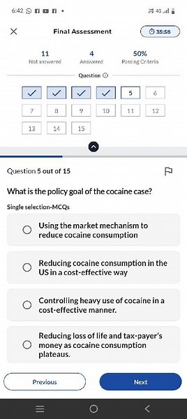 What is the policy goal of the cocaine case?  Single selection-... | Filo
