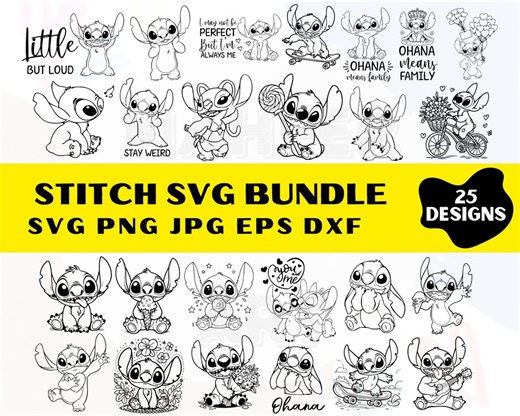 Stitch SVG Bundle: Cartoon Clipart for Cricut, Silhouette (digital Download - Etsy