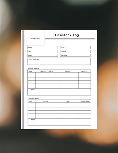 Livestock Log,farm Animal Health & Care Records, Printable Homestead Livestock Tracker Sheet,animal Record Keeping,livestock Record Sheet - Etsy