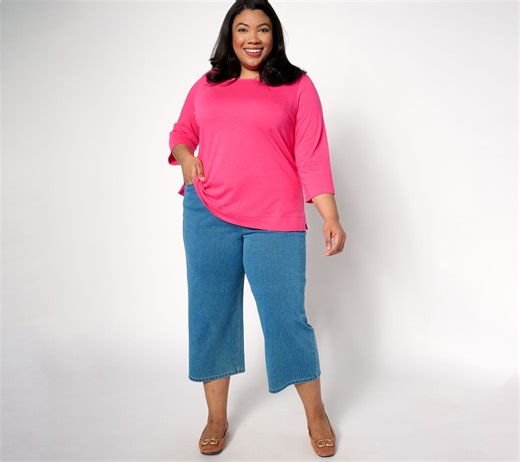 Denim & Co. Regular Comfy Knit Air Denim Cropped Wide Leg Jean - QVC.com