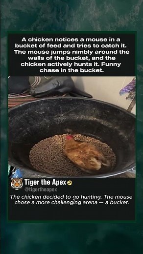 Chicken Hunting Mouse in Feed Bucket #chicken #mouse
