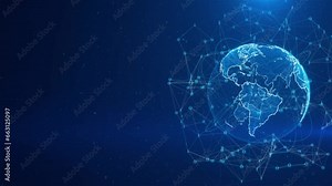 Digital earth rotating Global network connection technology background. 3D World News Background world breaking news Studio news report. computer Data Network, Cyber Security. artificial intelligence