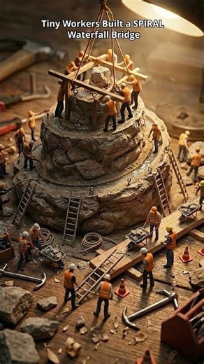 Tiny Workers Built a SPIRAL Waterfall Bridge #construction #trending #shorts