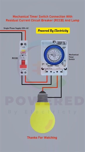 Mechanical Timer Switch Connection With Residual Current Circuit Breaker (RCCB) And Lamp