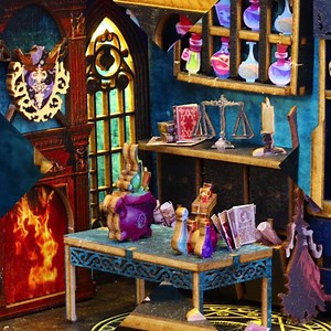 DIY Book Nook Kit, DIY Dollhouse Booknook, Library Booknook 3D Wooden Puzzle Bookends, Book Nook Miniature Kits with LED Light for Adults(JTSL-09)