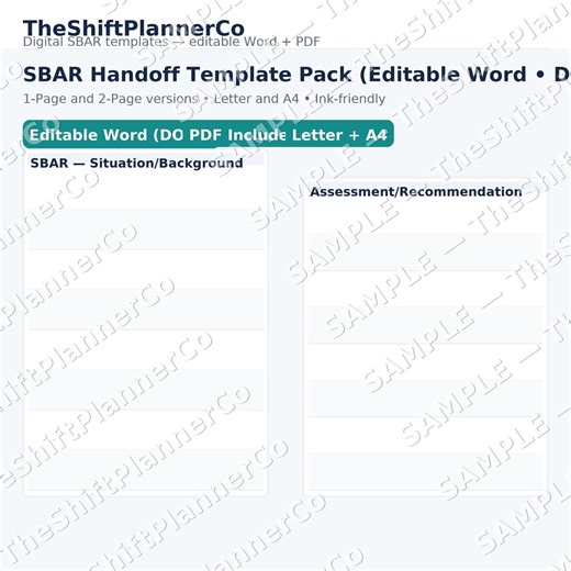 SBAR Handoff Template Pack DOCX   PDF | 1 Seite und 2 Seiten | Bearbeitbar Letter und A4 | DieSchichtPlannerCo - Etsy.de