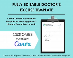 Editable Doctor's Excuse Template: Printable Medical Note (canva) - Etsy