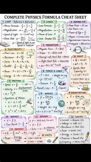 Complete 10th Physics Formula | NCRT Class 10th All Physics Formula Sheet #physics #formula