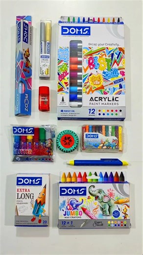 Unboxing DOMS Stationery Items, Paint Marker, Pencil, Wax Crayons, Eraser #stationery #backtoschool