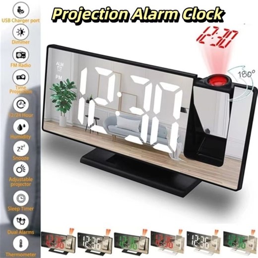 RGFV 12/24H Display Projection Alarm Clock Backlight Temperature Display LED Alarm Clock Desk Clock Snooze Function Digital Alarm Clock Bedroom | Lazada PH