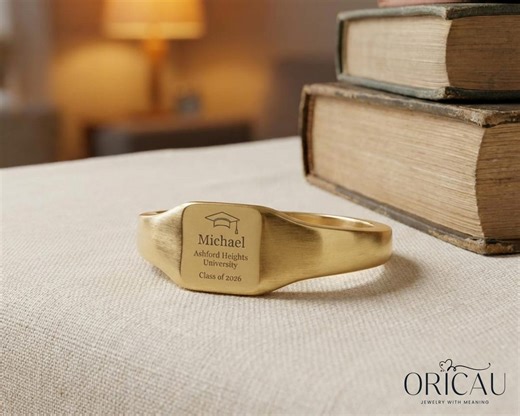 Personalized Graduation Ring for Men, 18K Gold PVD 316L Stainless Steel Signet Ring, Custom Name & University Class of 2026, Senior Gift - Etsy